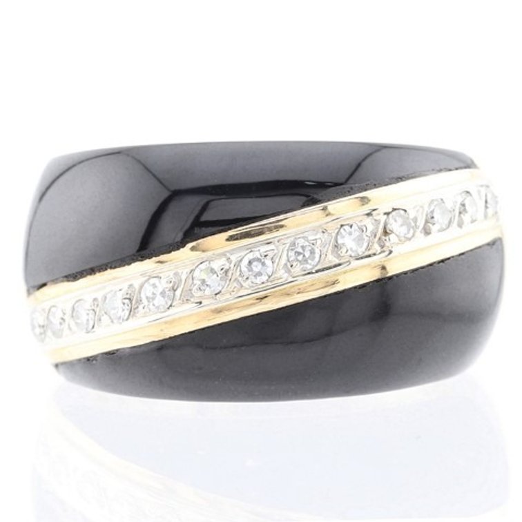 Diamond and Onyx 14K Gold Ring (Size 6)