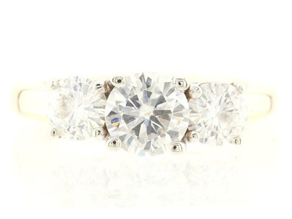 Cubic Zirconia 14K Gold Three-Stone Ring (Size 6¾)