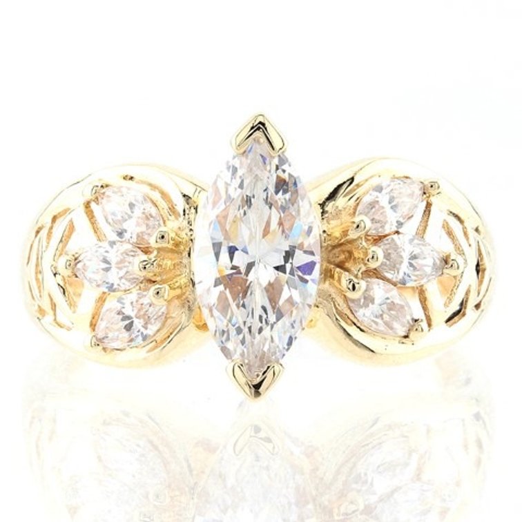Marquise Cubic Zirconia 10K Gold Filigree Style Ring (Size 7¼)