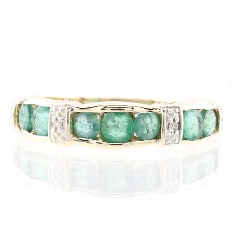 Emerald and Diamond 14K Gold Ring (Size 9¼)