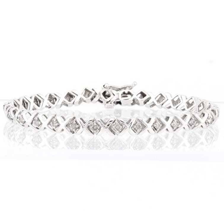 Diamond 10K White Gold X-Patterned Line Bracelet