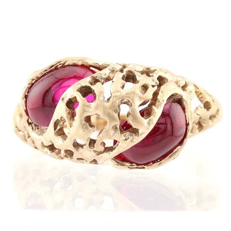 Synthetic Ruby 10K Gold Avant-Garde Ring (Size 8½)