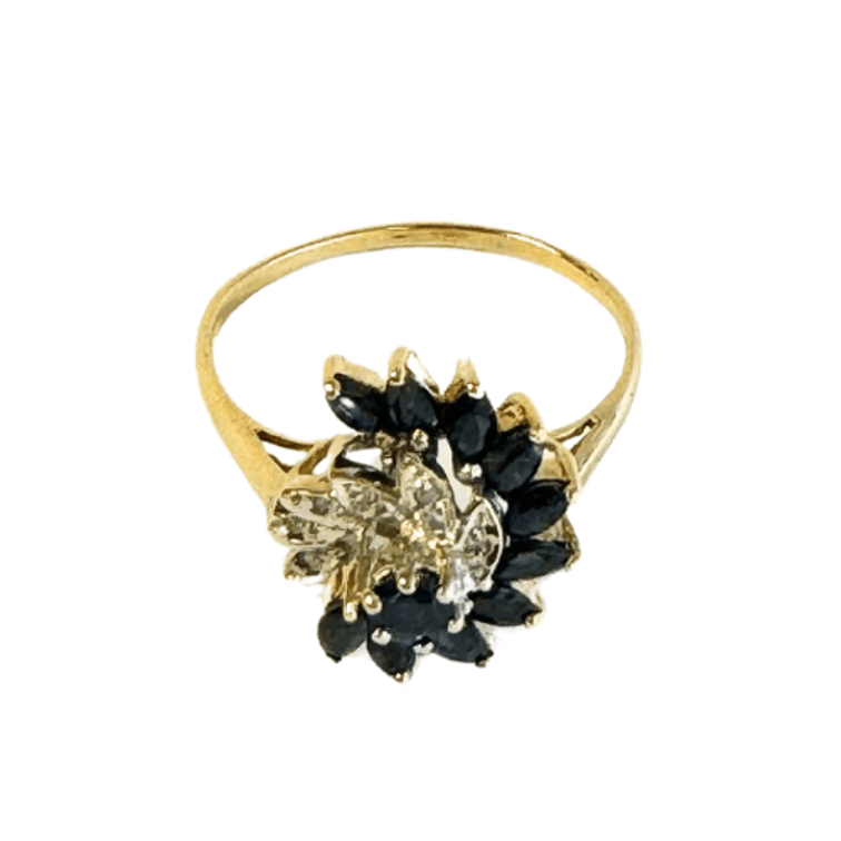 Blue Sapphire and Diamond 10K Gold Spiral Ring (Size 9½)