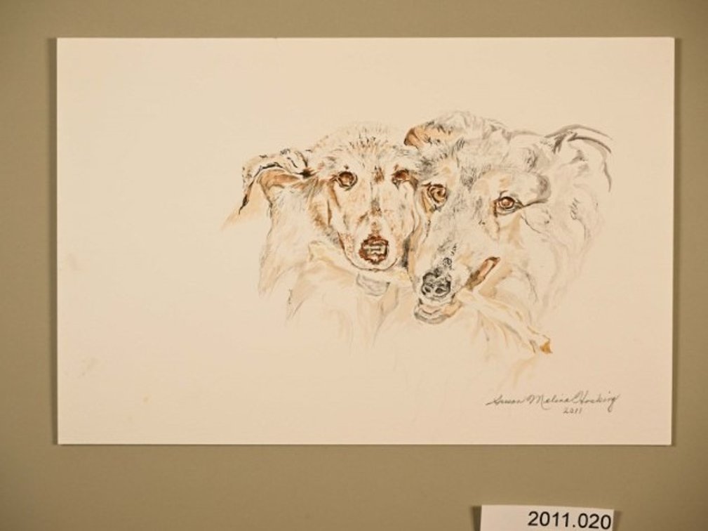 Two Dogs With Stick on 140lb watercolour paper