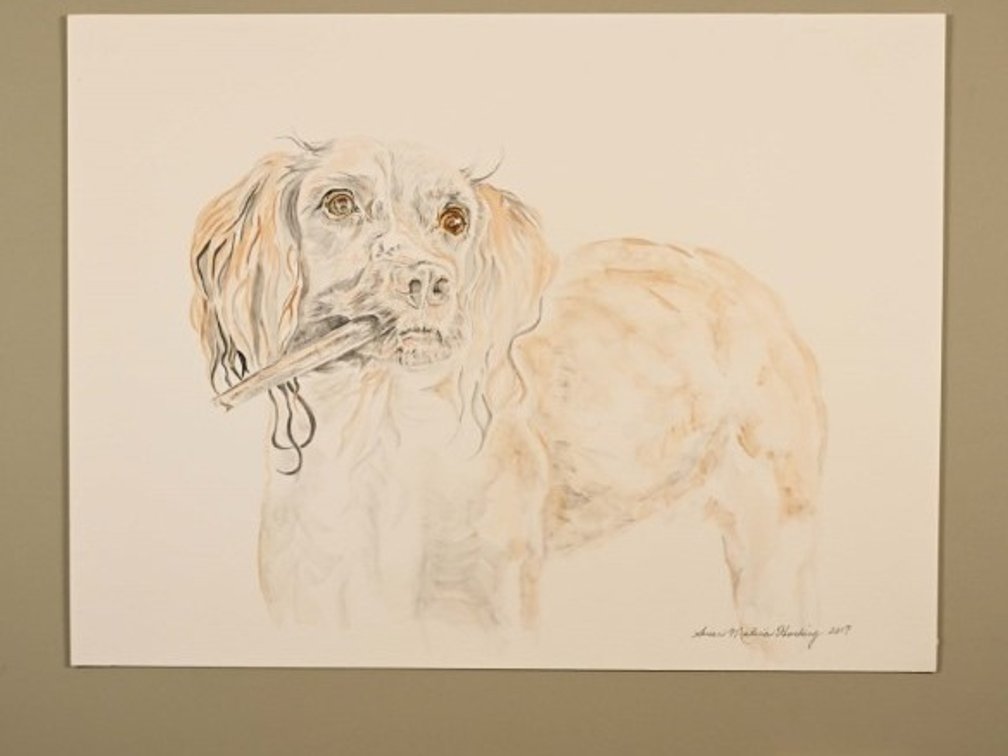 Dog with Stick on 140lb watercolour paper