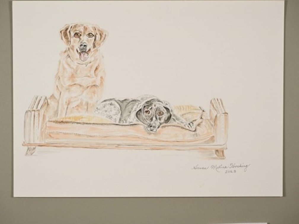 Two Dogs On Couch on 140lb watercolour paper