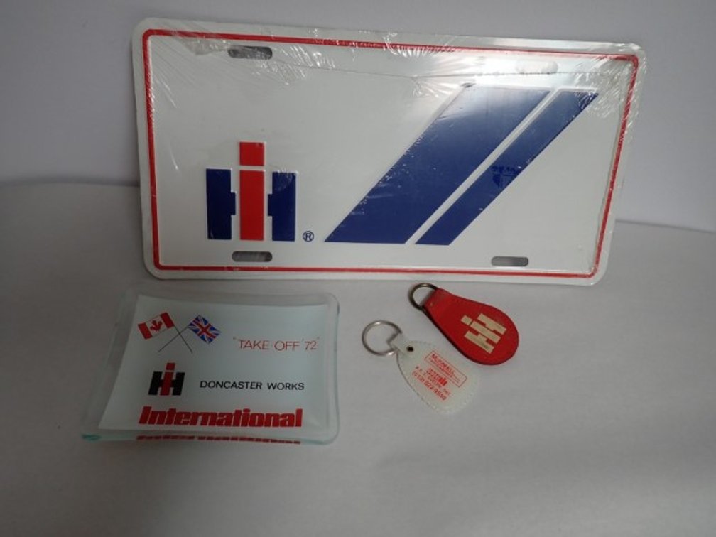 International Harvester Aluminum License Plate, Ashtray and keychains