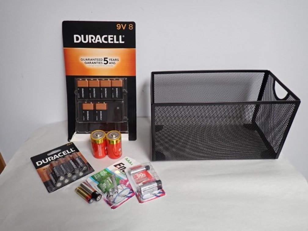 Assorted Lot of Office Batteries (New) & Desktop Container