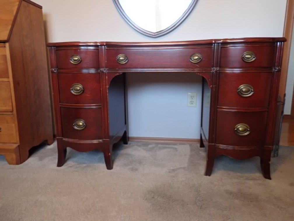 Vintage Federal Style Mahogany Highboy Dresser With Brass Ring Handles