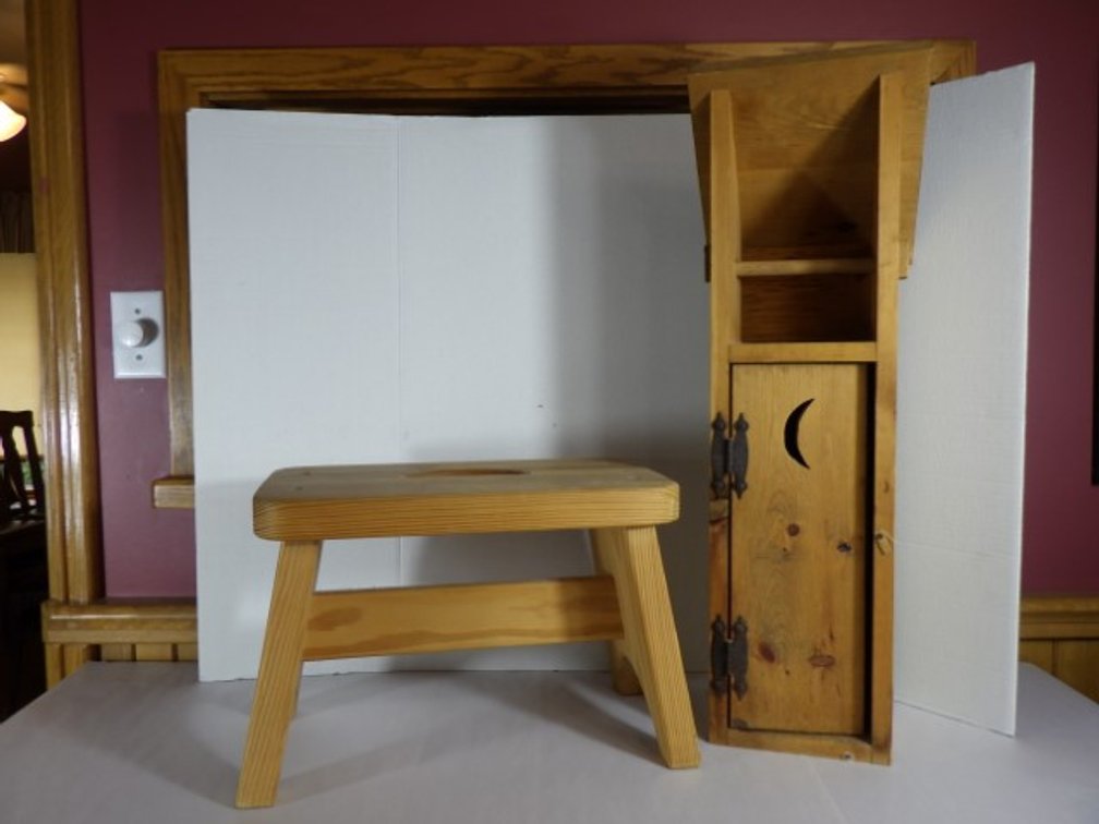 Rustic Wooden Toilet Paper Holder & Step Stool