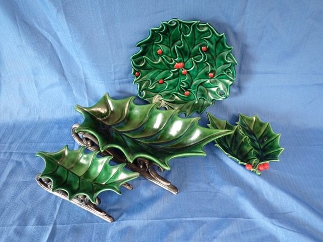 Image for Vintage Ceramic Holly Leaf Holiday Tableware