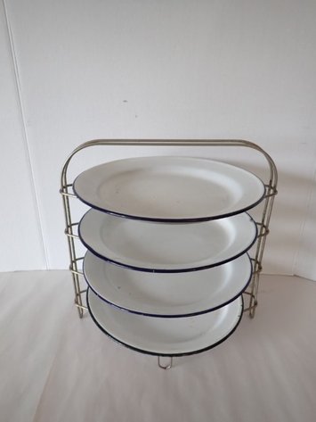 Image for White Enamel Plates On A Display Riser