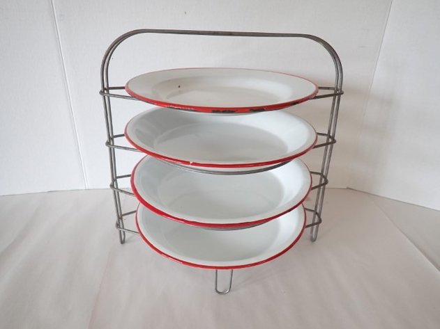 Image for White Enamel Plates On A Display Riser