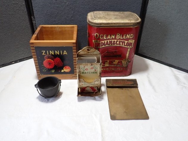Image for Tea Tin, Match holder Etc,