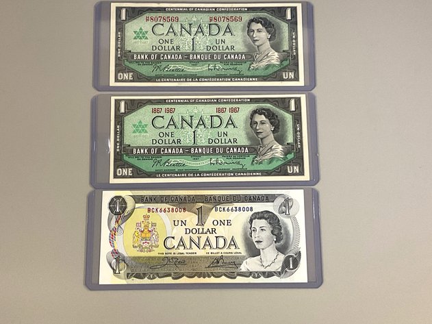 Image for Two Centennial & One 1973 $1 Canadian Notes