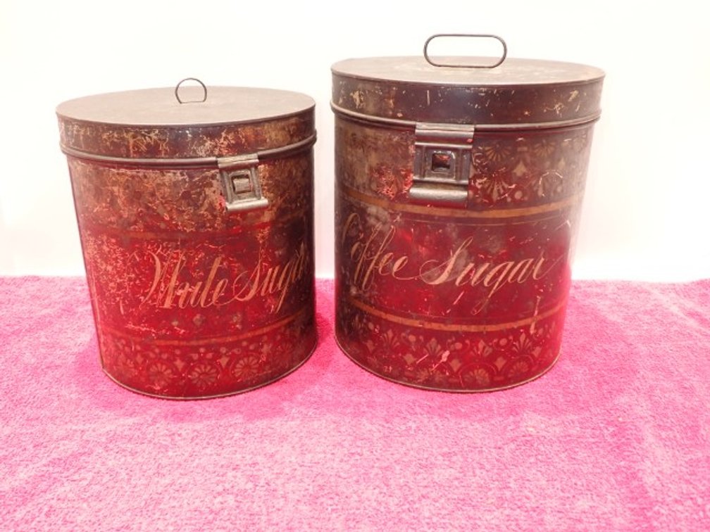 Vintage Coffee & White Sugar Tin Canisters – Pair