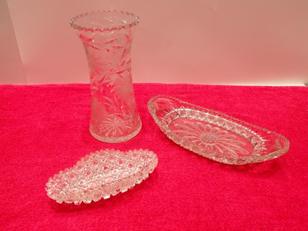 Assorted Cut Crystal Glassware – Vase, Relish Tray & Candy Dish
