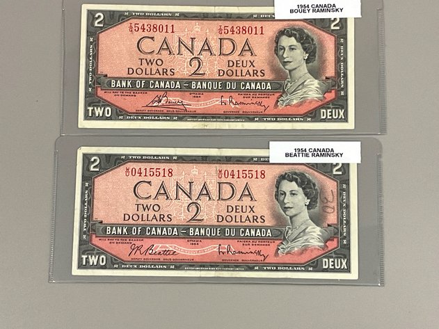 Image for Two 1954 Canadian $2 Notes