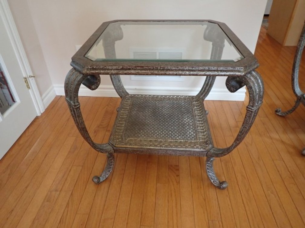 Decorative Metal and Bevelled-Glass End Table
