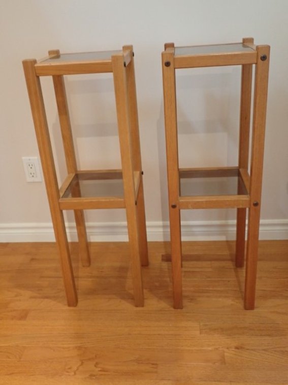 Pair of Wood and Smoky Bevelled-Glass Plant Stands