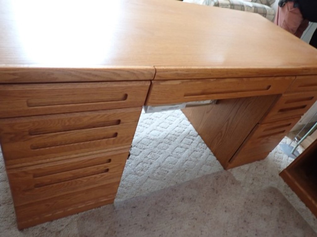 Oak-Faced Office Desk with Locking File Drawers