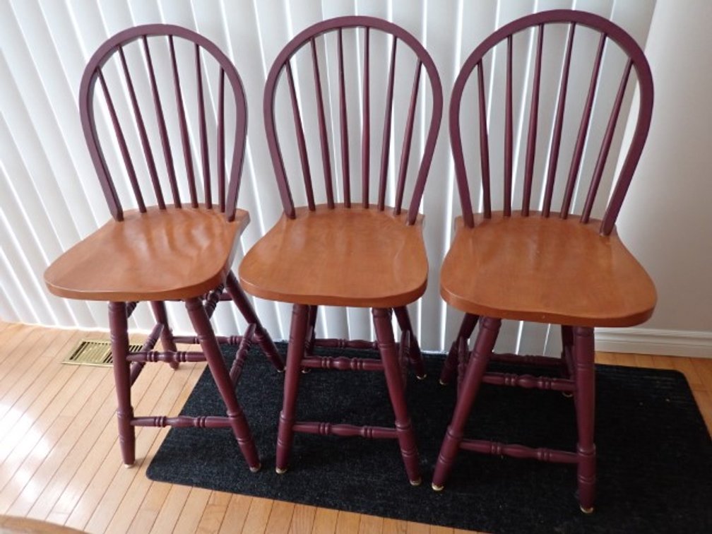 Set of Three Two-Toned Wood Bar Chairs