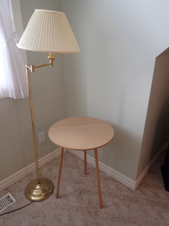 Brass Accent Floor Lamp and Display Table