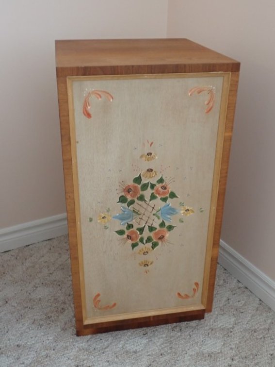 Teak Cabinet with Hand-Painted Floral Panel