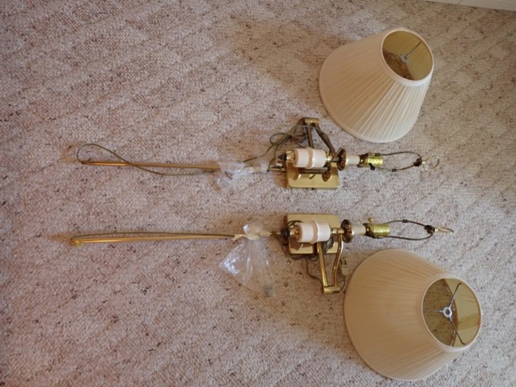Pair of Brass-Tone Swing-Arm Wall Lamps