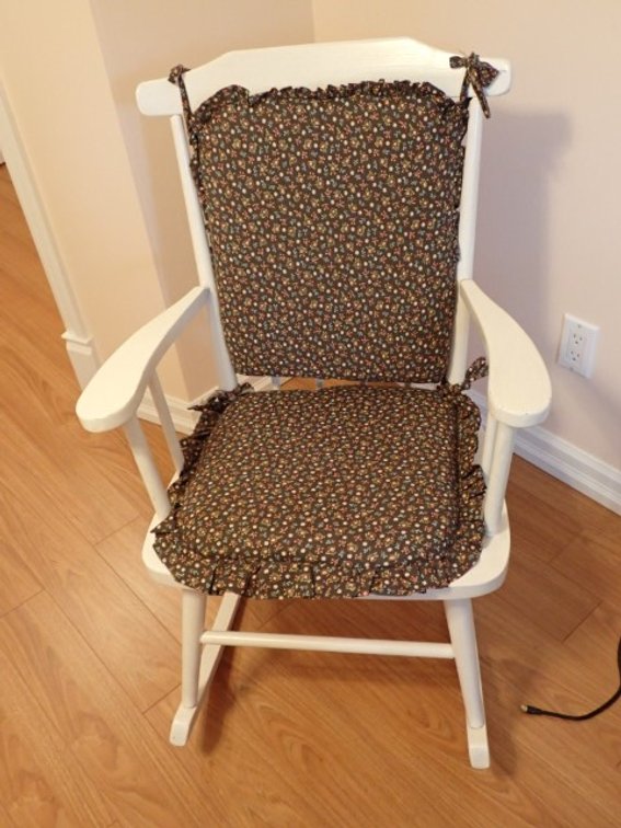 White Wooden Rocking Chair with Custom Cushions