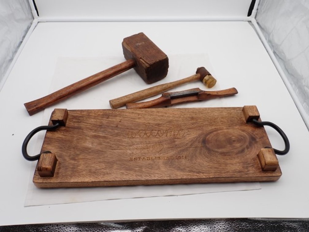 Tray, Hammer, Spokeshave +