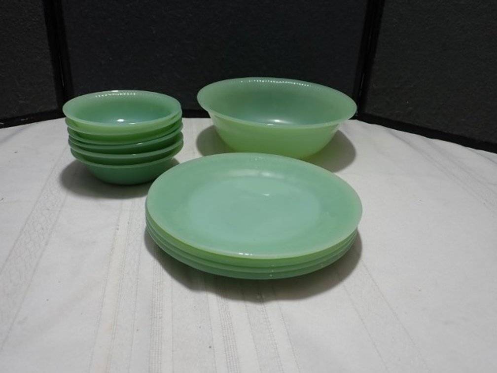 Green Fire King Bowls and Plates