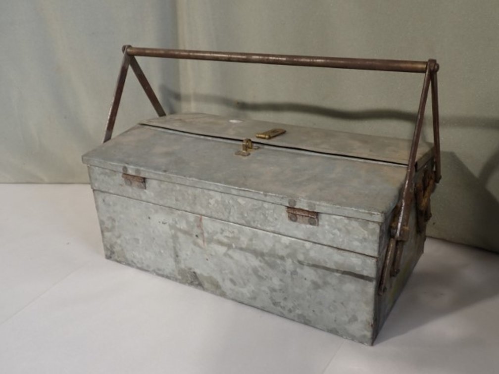 Galvanized Metal Tool Box With Contents