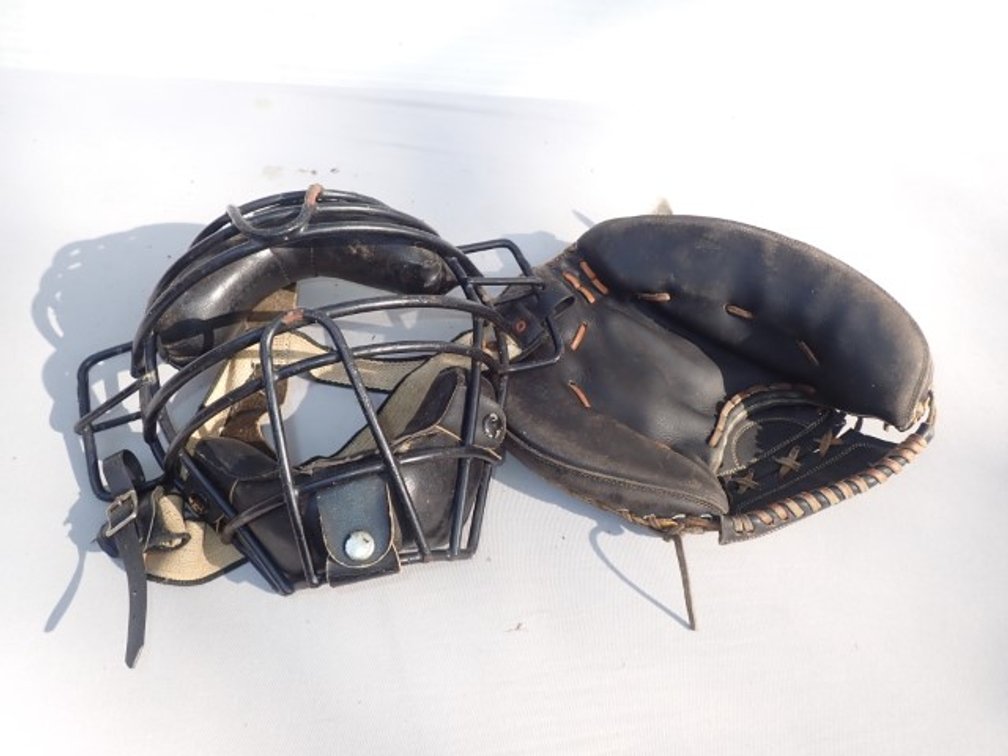 Vintage Catcher's Face Guard and Mitt