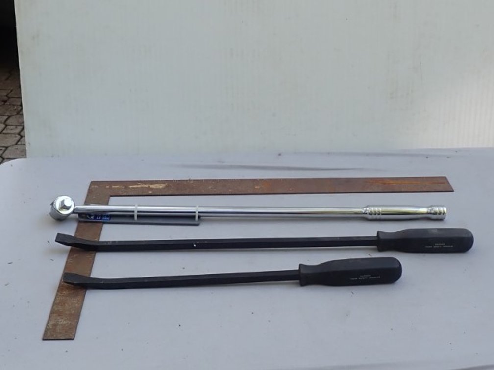 24" 1/2-inch Breaker Bar, Two Pry Bars and Metal Square