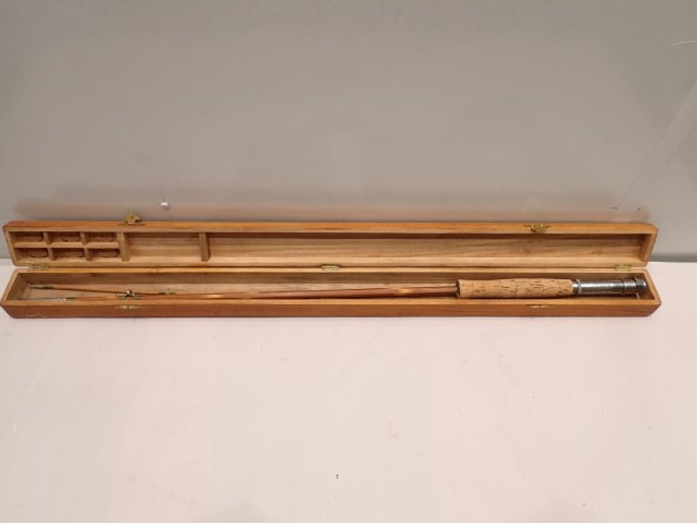 Vintage Bamboo 92" Fishing Rod with Wooden Case