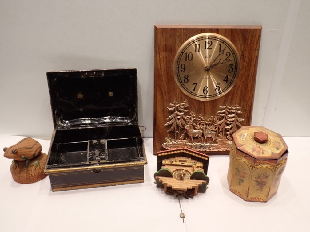 Metal Boxes and Wooden Clocks