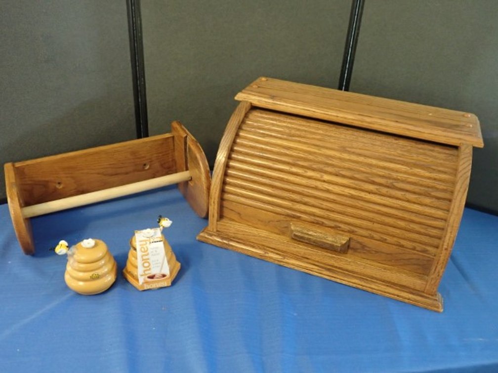 Roll-Top Bread Box, Paper Towel Holder & Honey Pots