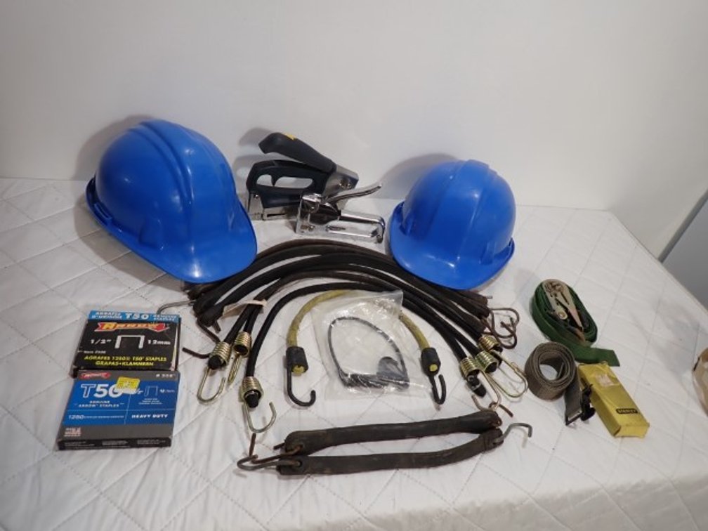 NOS Blue Safety Helmets & Staple Gun +