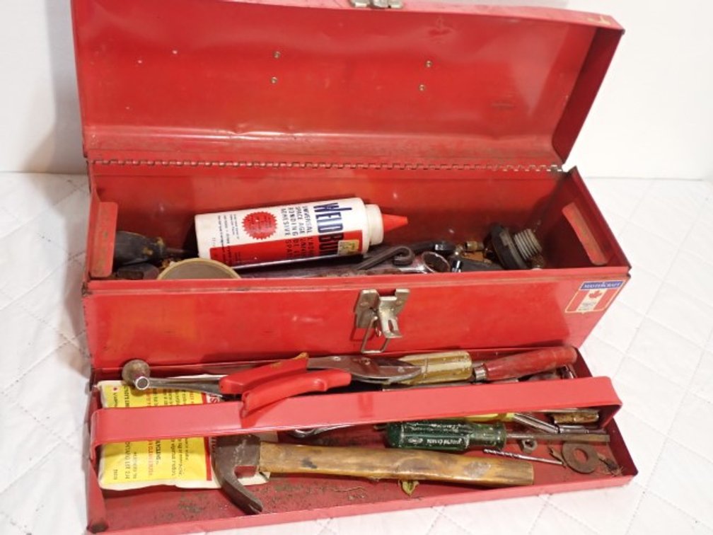 Red Metal Mastercraft Stickered Toolbox