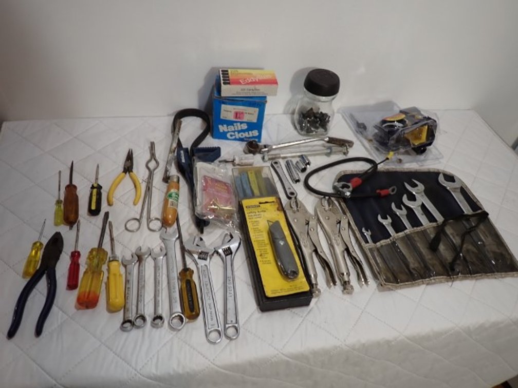 Pliers and Open Ended Wrenches, Sandvik Case with replacement jigsaw blades plus other items