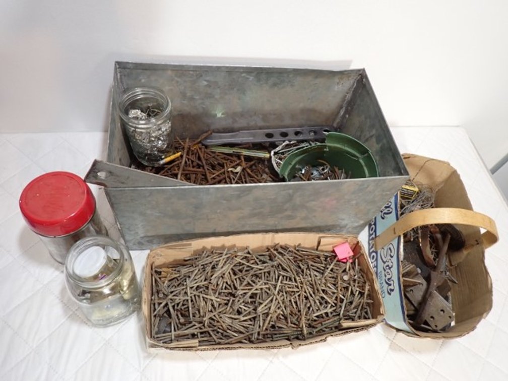 Assortment of Nails in a Galvanized Bucket