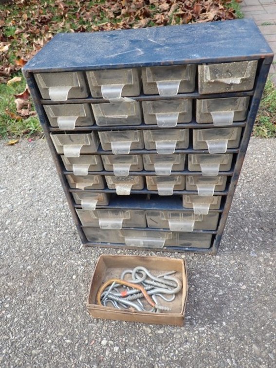 Metal Multi Drawer Hardware Organizer With Contents