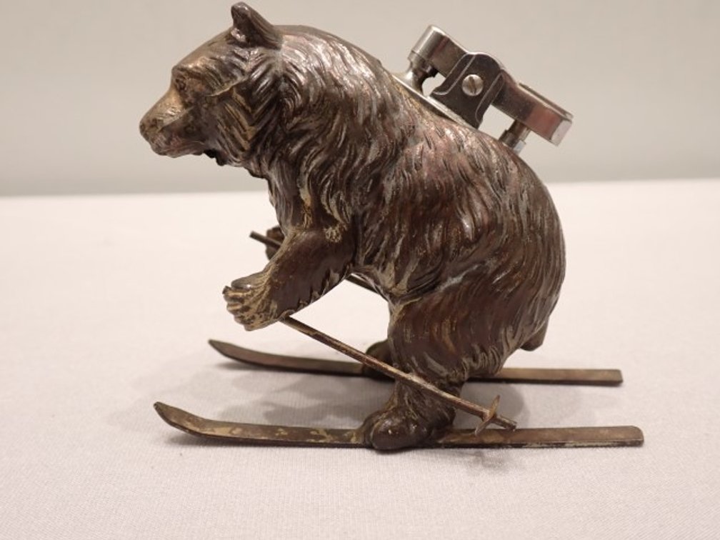 Vintage Metal Skiing Bear Lighter