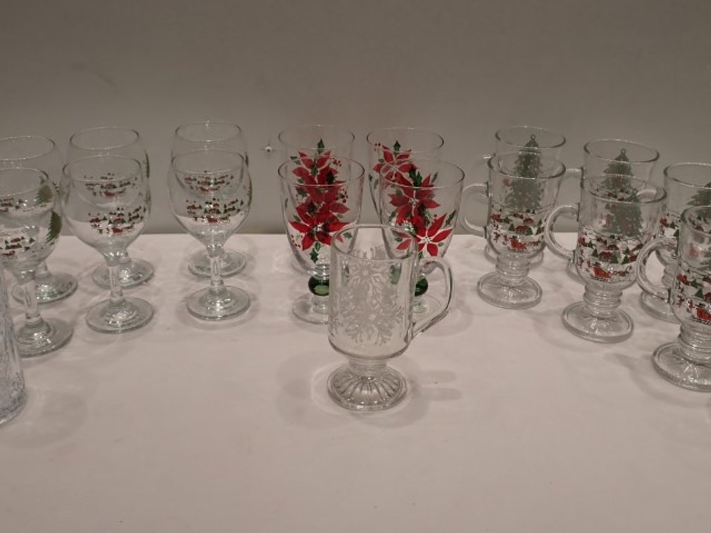Christmas Theme Glassware and Pinwheel Tumblers