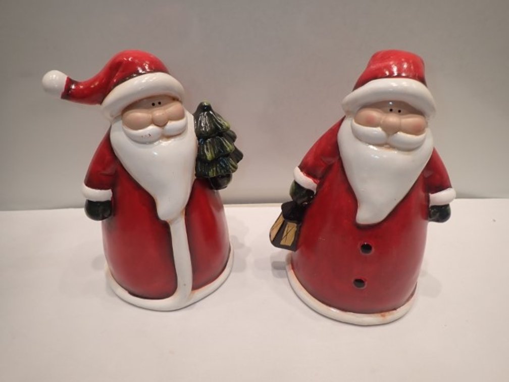 Two Ceramic Santa Claus Holiday Decor