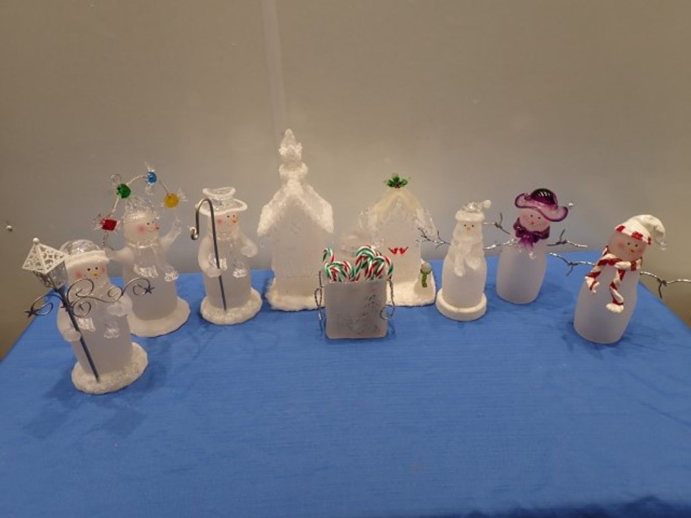 Selection of Frosted Glass Christmas Village and Snowmen lights