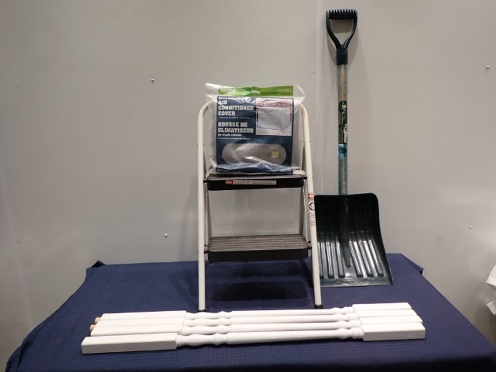 Foldable Step Ladder, Shovel and Air Conditioner Cover