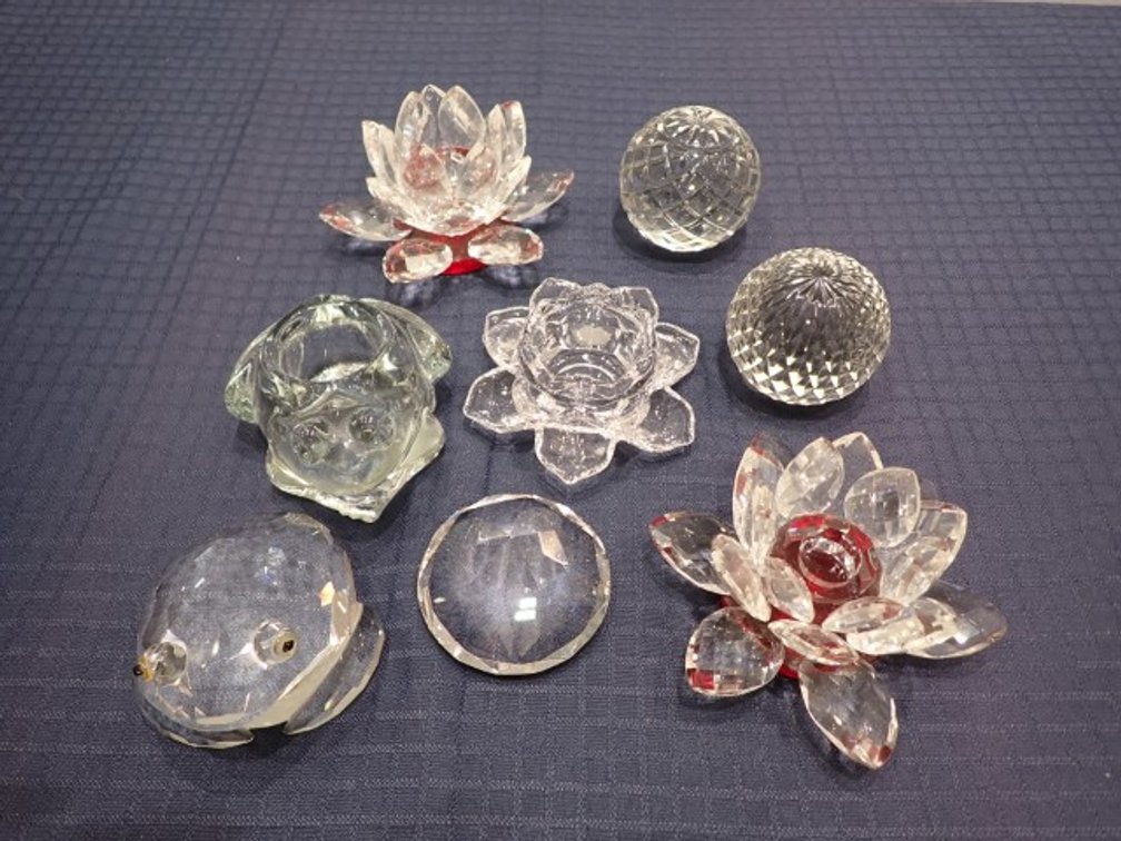 Brilliant Crystal Shannon Frog and Clear Cut Glass Votives and Paper Weights