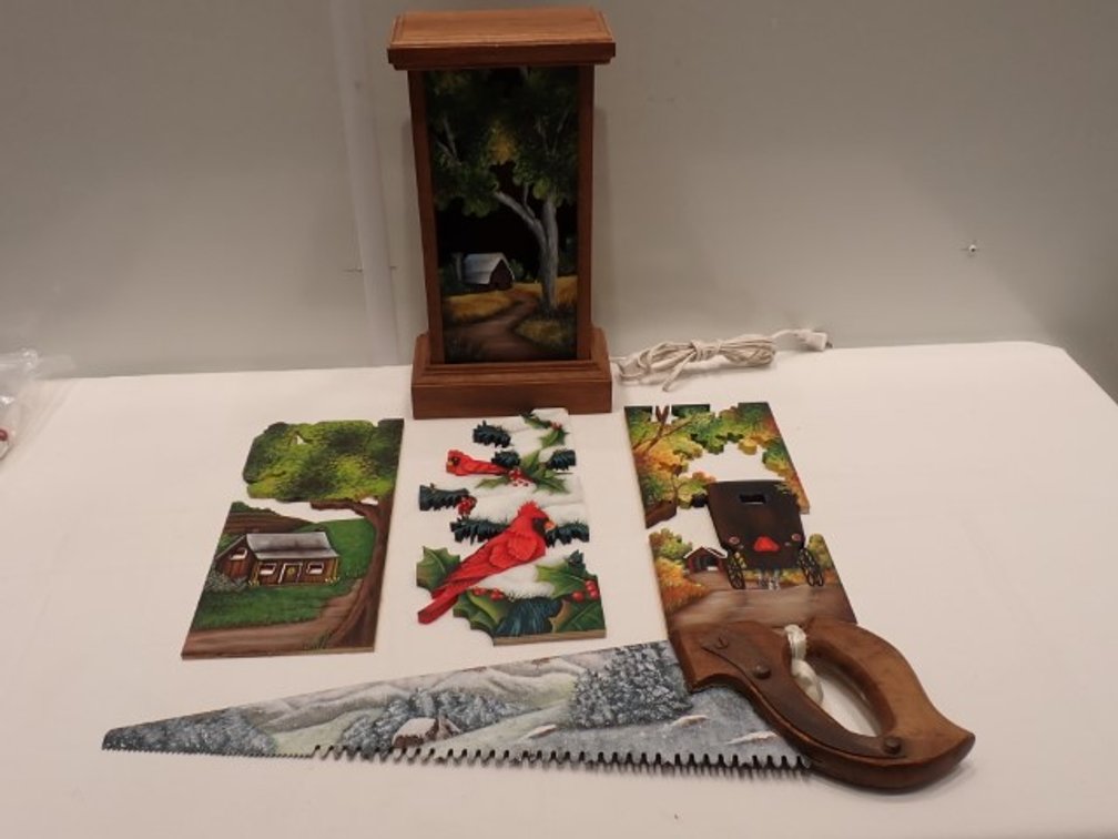 Rustic Painted Wooden Light Box with Interchangeable Scenes